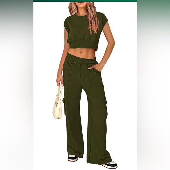 Pink Queen Womens 2 Piece Outfits Sweatsuits..size medium..(NWT) olive green - Picture 2 of 7